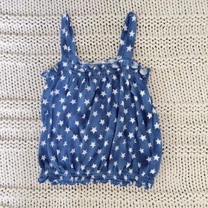 Old Navy Blue & White Star Sleeveless Smocked Lettuce-Edge Top for Girls Size M